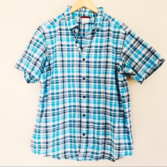 Columbia Short Sleeve Button Down Shirt Blue Check - Picture 1 of 5
